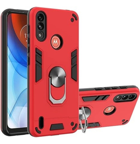 Funda Para Motorola Moto E7 Power Con Anillo Metálico Rojo