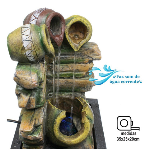 Imagem 2 de 10 de Fonte Decorativa Cascata Agua Grande Resina Luz De Led
