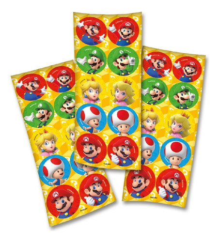 90 Adesivos Super Mario - 9 Cartelas Com 10 Adesivos Cada