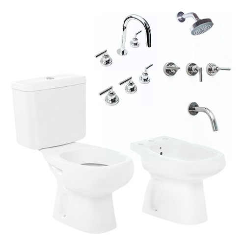 Combo Roca Monaco Inodoro Deposito Bidet Griferia Ceramico