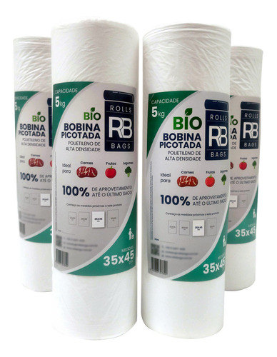 Kit 6 Bobina Plástico Picotado 35x45 Para 5kg Fundo Reto