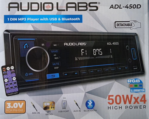 Autoestereo Un Din Audio Labs Adl-450d Quita Cara.