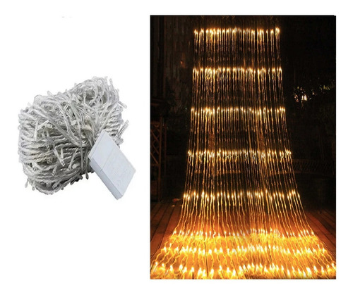 Imagen 1 de 4 de Cortina Cascada 320 Luces Led Calida 3x3 Mt Interconectable