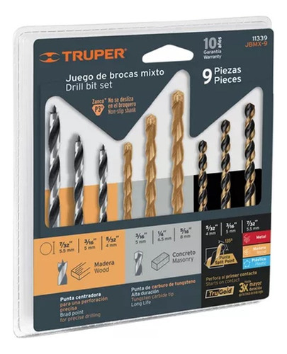 Set Mechas Truper Metal Madera Concreto 9 Pzas 11339