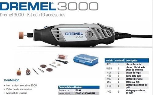 Micromotor Dremel 3000 10 Accesorios