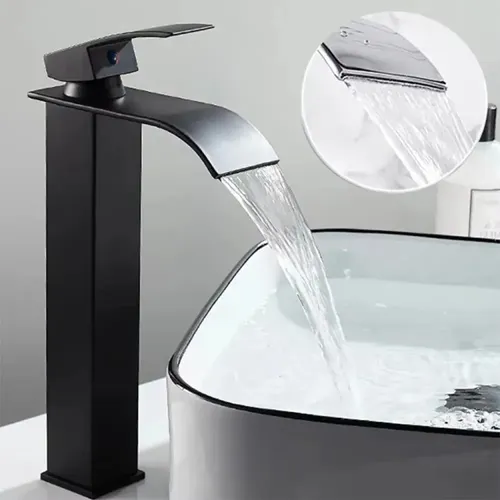 Torneira Cascata Alta Monocomando Em Aço Inoxidável 304 Cor Preto Fosco Com Bica Larga Quente E Frio Design Moderno E Anticorrosão Winda