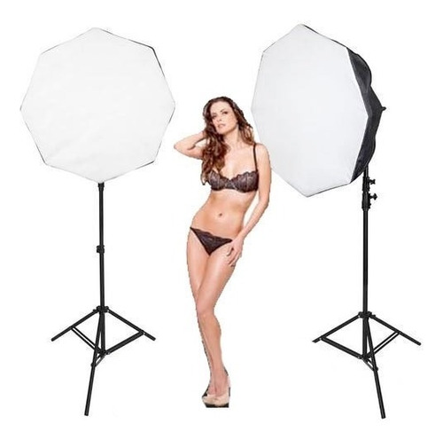 Kit Estúdio Tripe Iluminação Softbox 70cm E27 Lampadas 135w