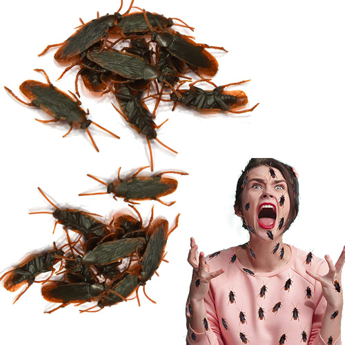 20 Cucarachas Broma Plástico Insectos Tacto Real Halloween