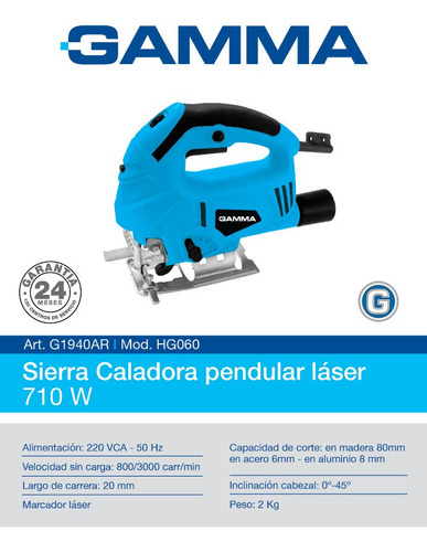 Sierra Caladora Marcador Láser Gamma 710w Madera Simil Bosch