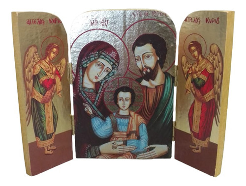 Triptico Icono La Sagrada Familia, Italiano 19 Cm 