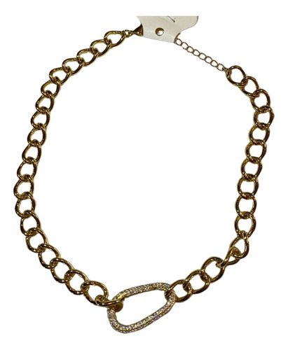 Collar Chopper Mujer Ovalo Zirconia Chapa De Oro Bohe Ren