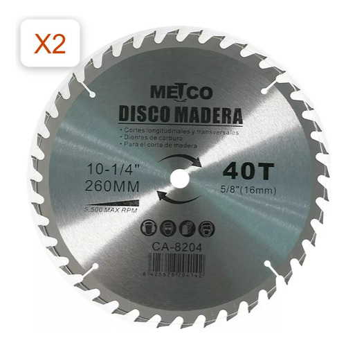 Disco Para Sierra De Madera 10 40 Dientes Metco Pack 2 Unds