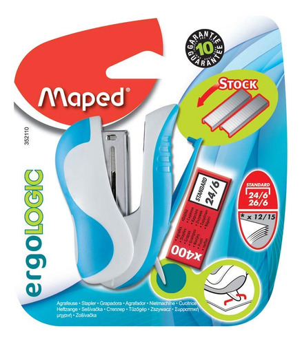 Maped 352110 Mini Grapadora Ergológica Y 400 Grapas, Colores