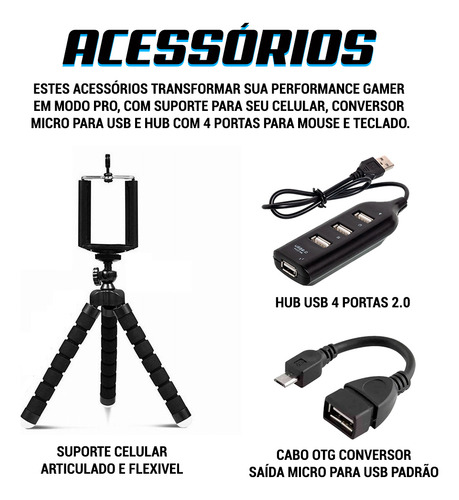 Mobilador De Freefire E Outros Jogos Kit Com Suporte Tripé