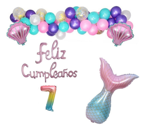 Pack 2 - Globos Cola De Sirena - Fiesta Del Mar Cola De Sirena Con Nro. 7