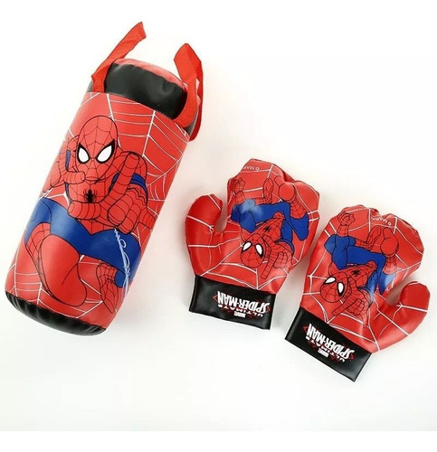 Saco De Pancada Boxe P/ Criança Homem-aranha + Par De Luvas Cor Vermelho