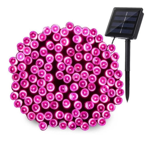 Serie Navideña Solar Color Rosa 100 Leds De 10 Metros