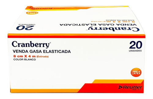 Imagen 1 de 7 de Venda Gasa Elasticada 8cm X 4m Blanco Cranberry 20 Unds