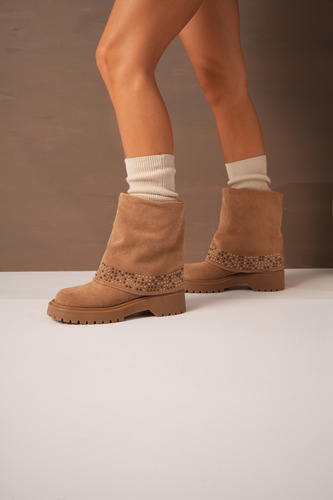 Botas Mujer Gamuza Tachas Urbanas Caña Doblada Moda Lilo