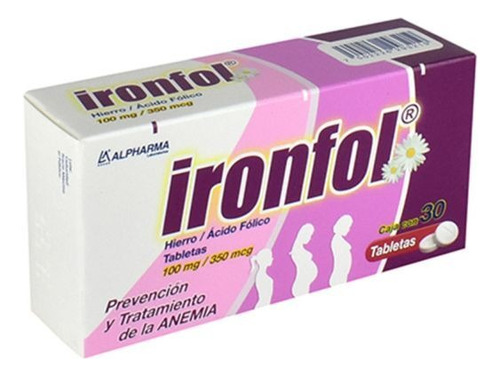Suplemento Alimenticio, Ironfol 100 Mg/350 Mcg 30 Tabletas Sabor Sin sabor