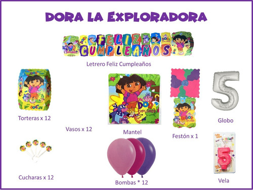 Kit Decoración Celebra Encasa Fiesta Cumpleaños Dora Explora