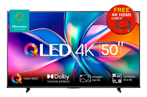 Hisense Pantalla Qled 4k De 50 50qd6qv Vidaa U Compatible Con Alexa ,dolby Vision Atmos, Escalado Ia A 4k, Hdmi, Lan, Wifi. Control De Voz. Bluetooth. (2025) Free Hdmi Cable 4k
