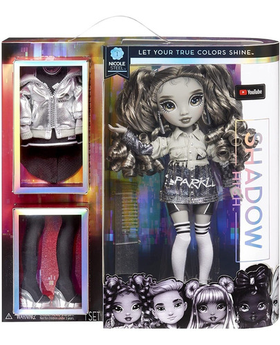 Rainbow High Shadow Muñeca Nicole Steel Con 2 Outfits