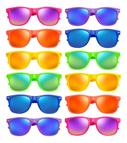 Sunovelties Paquete De 12 Lentes De Sol Retro De Color Neon,