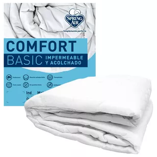 Protector Cubre Colchón Queen Size Spring Air Comfort Basic 100% Impermeable, Acolchado, Hipoalergénico, Antiácaros, Antibacterial, Transpirable, Ajustable Hasta 45 Cm De Altura