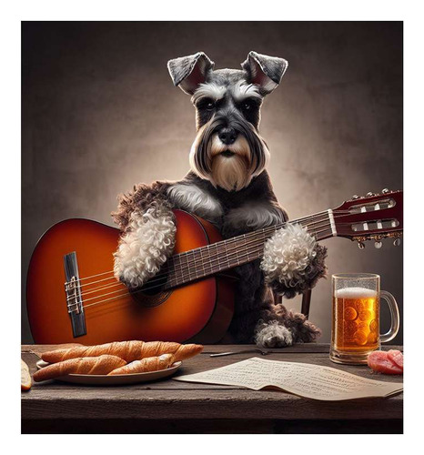 Vinilo 45x45cm Schnauzer Perro Dog Guitarra Musica