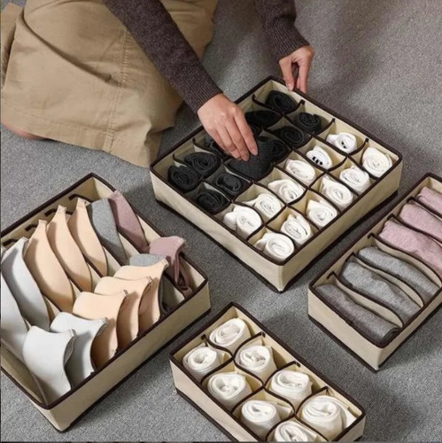 Organizador Cajón Ropa Interior Medias Gris Kit X4 Eg