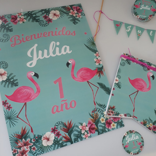 Flamencos Tropical Partybox Candybar Kits Impresos Para 12