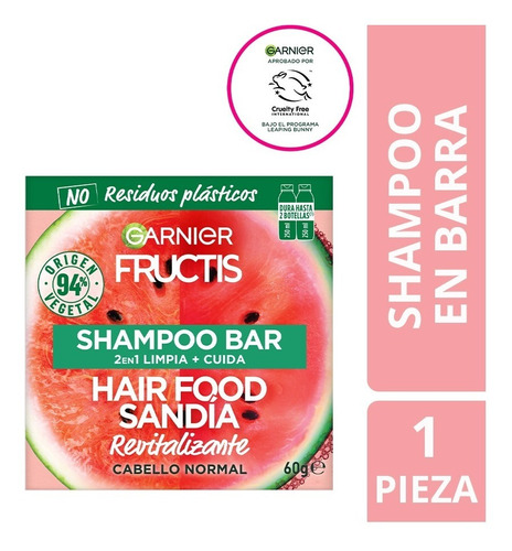 Imagen 1 de 9 de Shampoo En Barra Hair Food Sandía Fructis