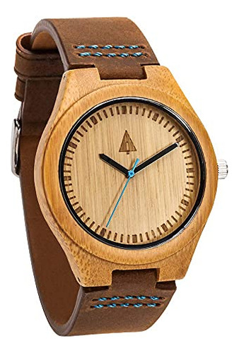 Treehut Mens Wooden Bamboo Reloj Con Cuero B01cq0sb0c_190324