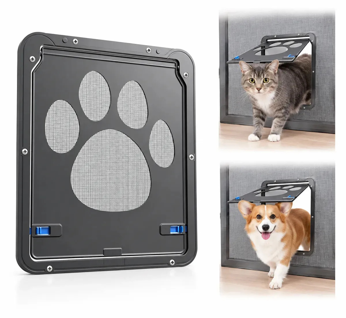 Puerta Mosquitero Magnética Para Mascotas Gatos Y Perros Con Cierre Automático 29x24 Cm Slim Company Negro