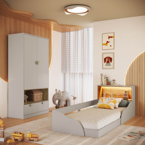 Quarto Infantil Completo Guarda Roupa E Cama Montessoriana Lille Cj079 Arenas - Art In Móveis