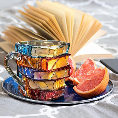 Unique Books Stack Coffee Cup, Painted Book Mug, Novelty 3d