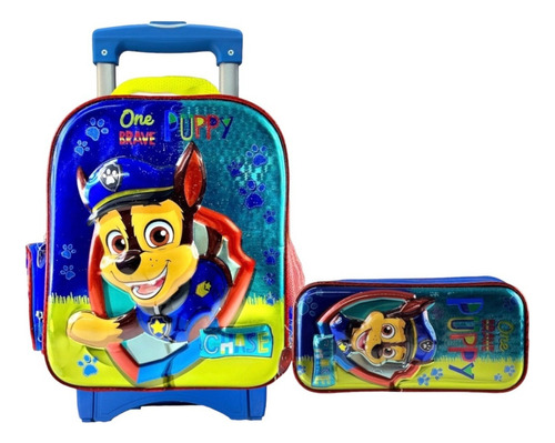 Kit Mochila Paw Patrol Chase Ruedas Lapicera Original Kinder