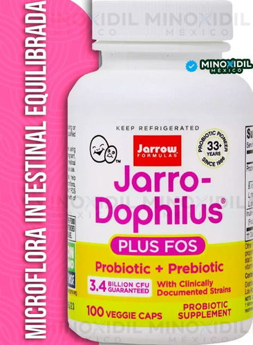 Jarro-dophilus Plus + Fos 3.4 Billones Probioticos 100 Caps Sabor Sin sabor