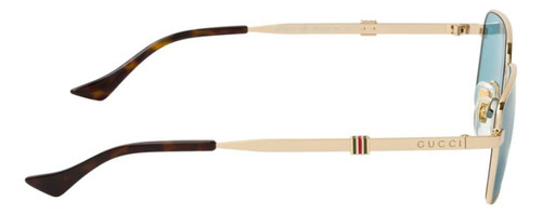 Óculos De Sol Gucci Feminino Gg1495s 003 56 Armação Dourado Haste Dourado Lente Azul-celeste Desenho Retangular