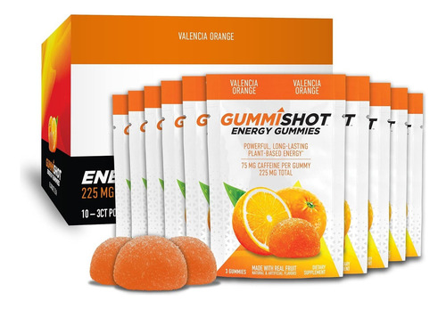 Gummishot Gomitas Energéticas De Cafeína 30 Gomitas Sabor Naranja