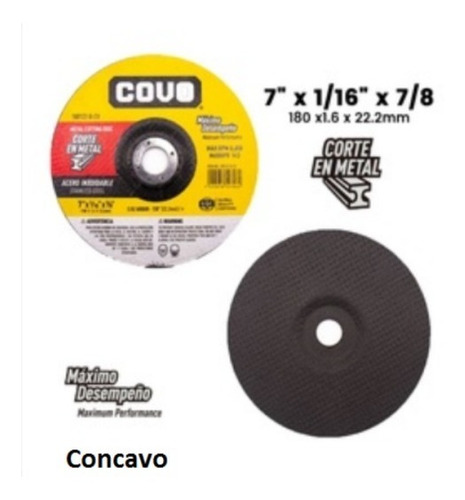 Disco Corte Metal Fino 7 Pulgadas Concavo Marca Covo X 5uds