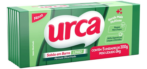 Sabão Em Barra Glicerinado Urca 5x200g=1kg Limão Verde