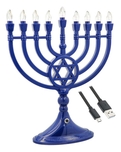 / A Empresa Dreidel Led Led Blue Hanukkah Menorah - Bateria