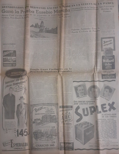 La Razón Del 11 De Junio De 1950 Fangio,marcilla, Peron (Usado)