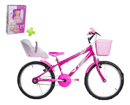 Bicicleta Infantil Feminina Aro 20 Com Cadeirinha E Boneca Cor Pink Tamanho do quadro 20 "