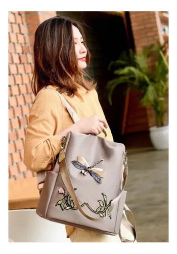 Mochila De Mujer Impermeable Antirrobo De Tela Oxford Color Caqui