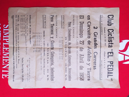 Antiguo Flyer De Carrera Bicicletas 1957 Flandria Ref. 354 (Usado)