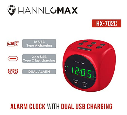 Reloj Digital Con Alarma Dual Y Puertos Usb Para Carga