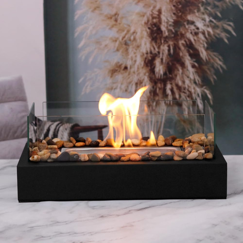 Chimenea De Mesa Pequeña En Acero Inoxidable Negro Interio